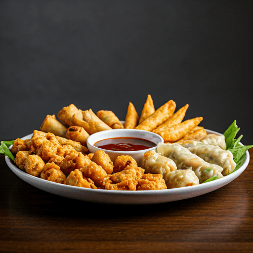A taste of everything—egg rolls, calamari, shrimp blankets, and crab rangoon