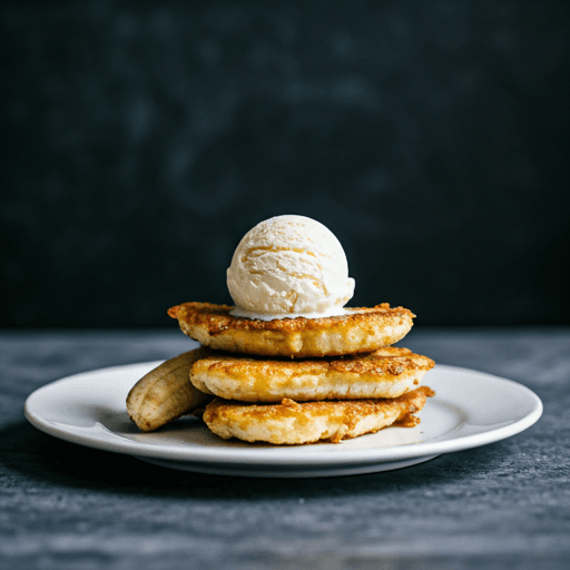 Warm crispy fried banana served with cool vanilla ice cream
