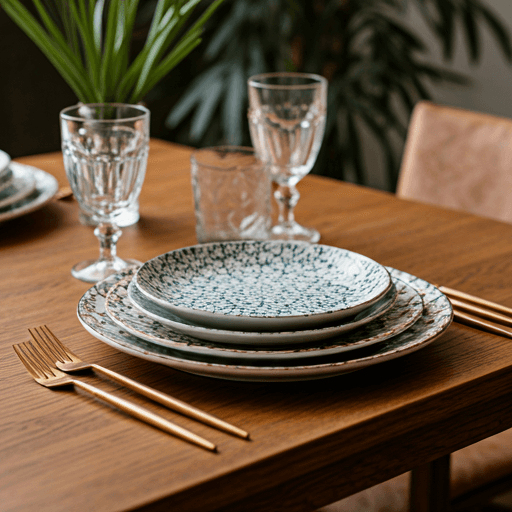 A beautifully set table waiting for guests, with intricate plateware.